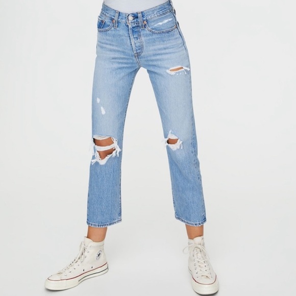 Levi’s Premium Denim Wedgie Straight Distressed Jeans size 26 - Picture 1 of 16